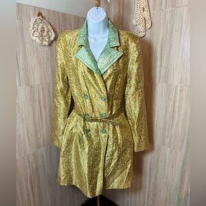 Duro Olowu Bright Gold Mint Green Long Trench Coat Jacket